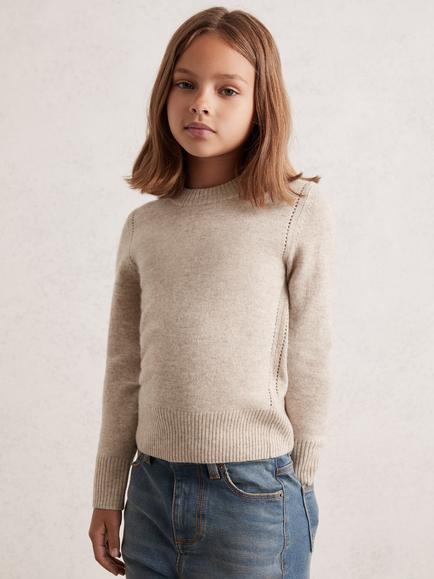 Reiss Kids' Anya Cashmere Blend Open Stitch Jumper, Oatmeal, Oatmeal