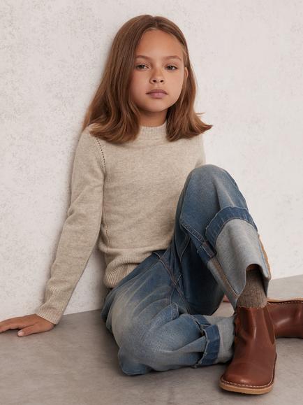 Reiss Kids' Anya Cashmere Blend Open Stitch Jumper, Oatmeal - view 2, Oatmeal