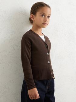Reiss Kids' Tyla Cashmere Blend Fitted Cardigan - view 2, Chocolate