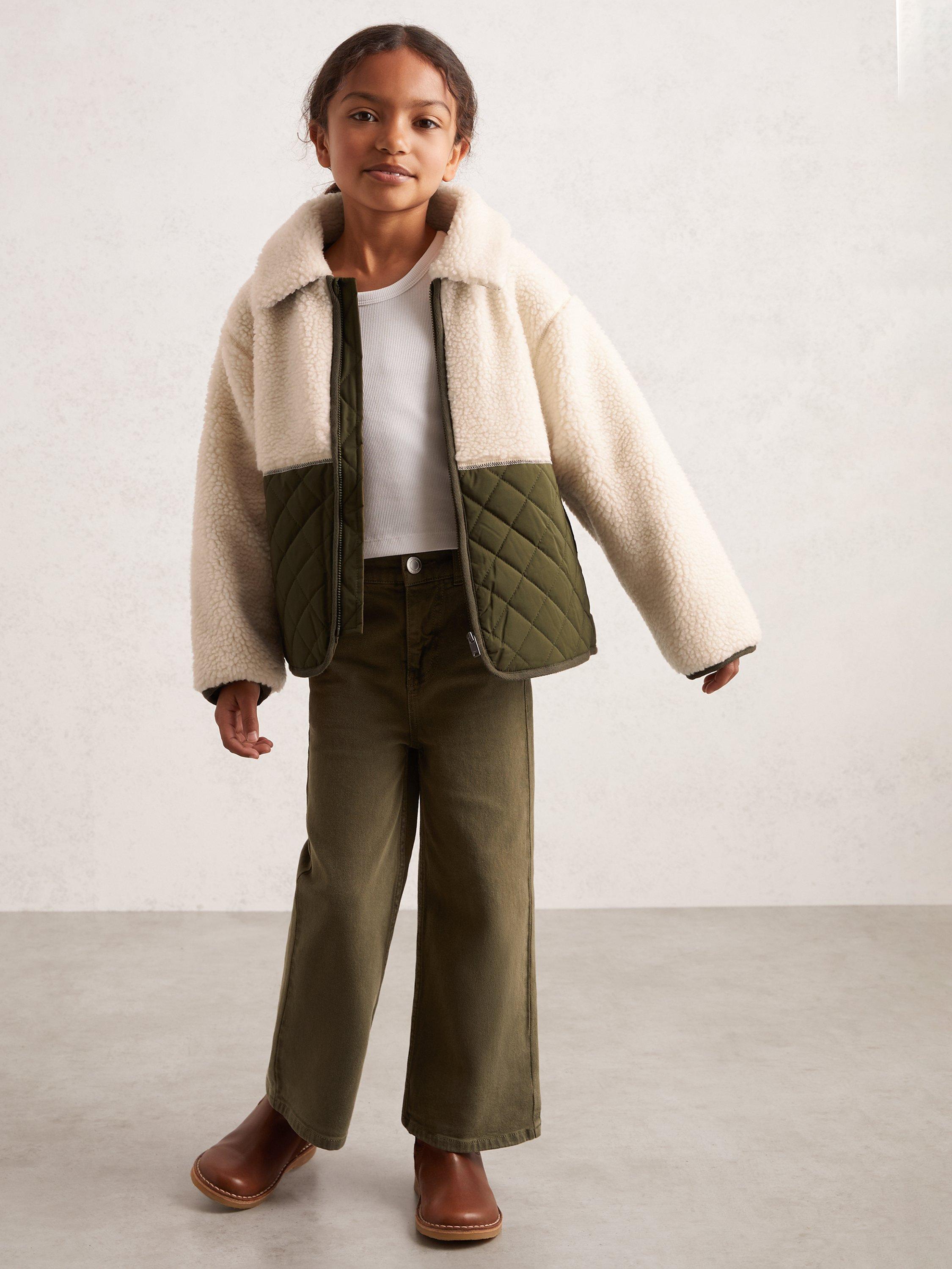 Product image 1 of 4, which shows Reiss Kids' Jeanie Quilted Borg Jacket, Ecru, 13-14 years