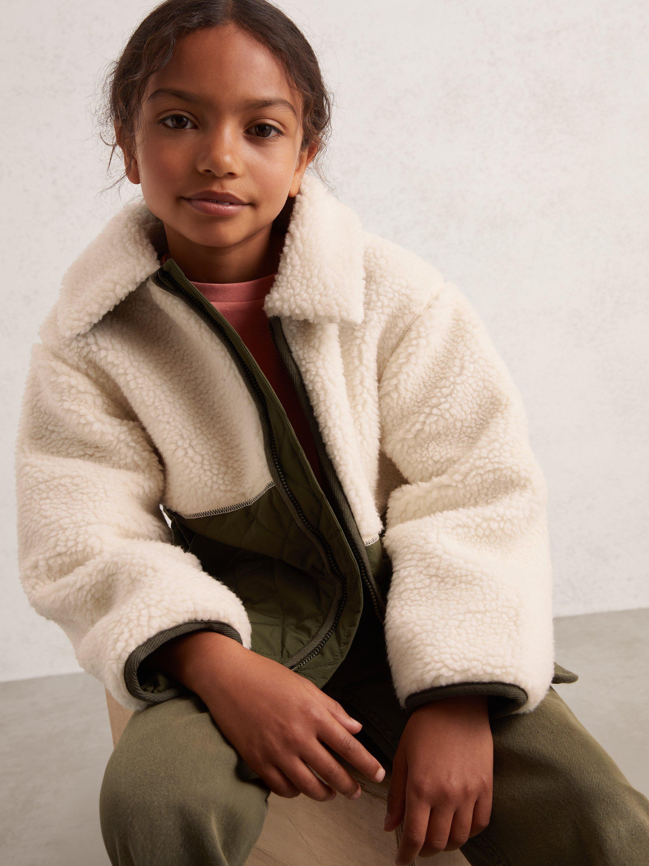 Product image 2 of 4, which shows Reiss Kids' Jeanie Quilted Borg Jacket, Ecru, 13-14 years