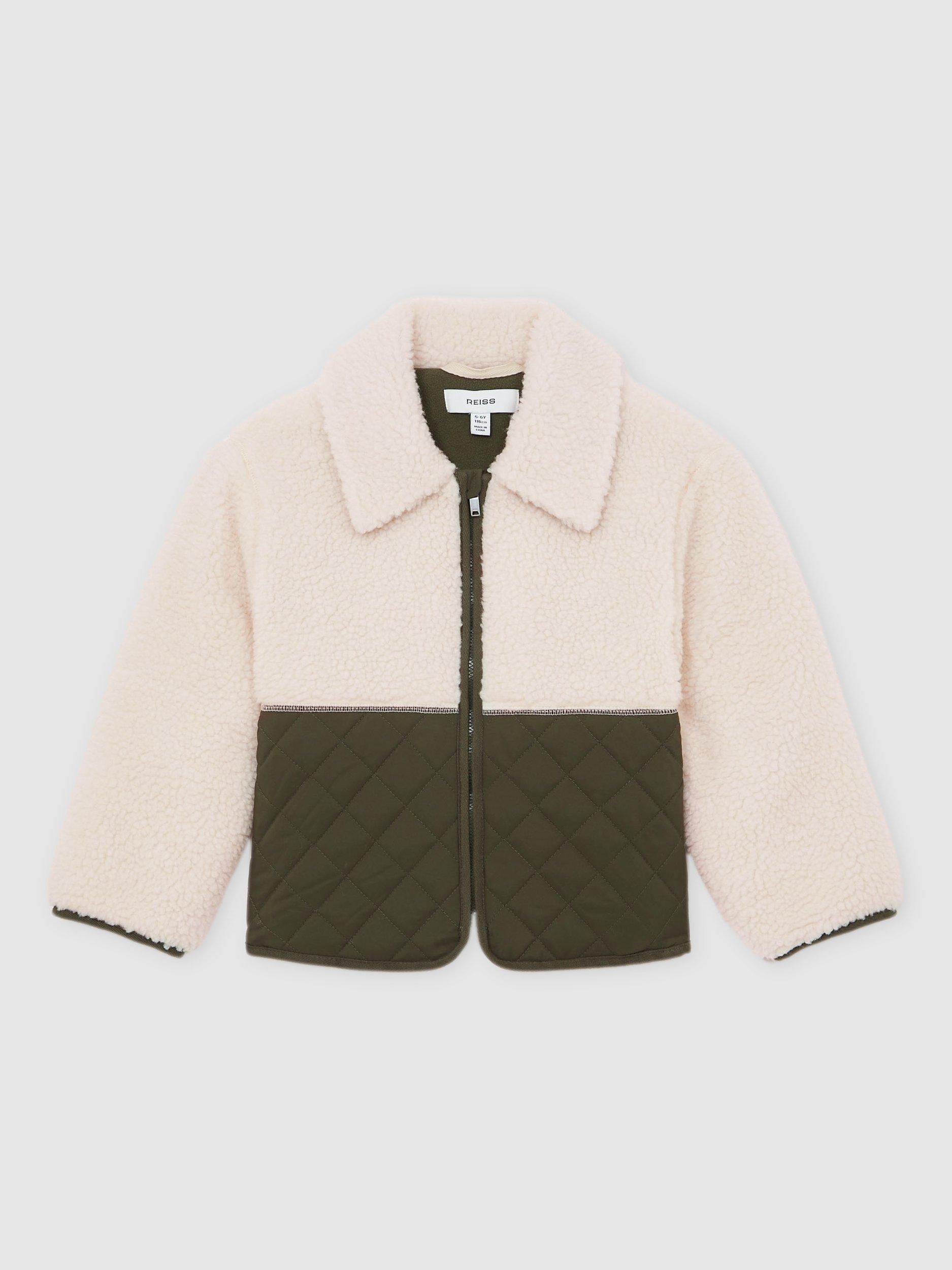 Product image 3 of 4, which shows Reiss Kids' Jeanie Quilted Borg Jacket, Ecru, 13-14 years