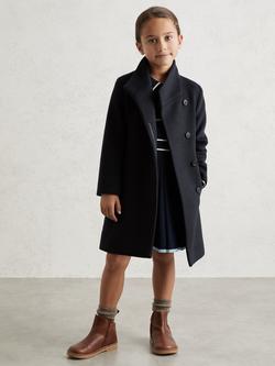 Reiss Kids' Kia Wool Blend Funnel Neck Coat, Navy, Navy