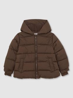 Reiss Kids' Lumi Short Hooded Puffer Coat, Chocolate, Chocolate