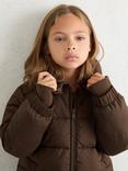 Reiss Kids' Lumi Short Hooded Puffer Coat, Chocolate
