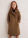 Reiss Kids' Mabel Wool Blend Double-Breasted Coat, Camel