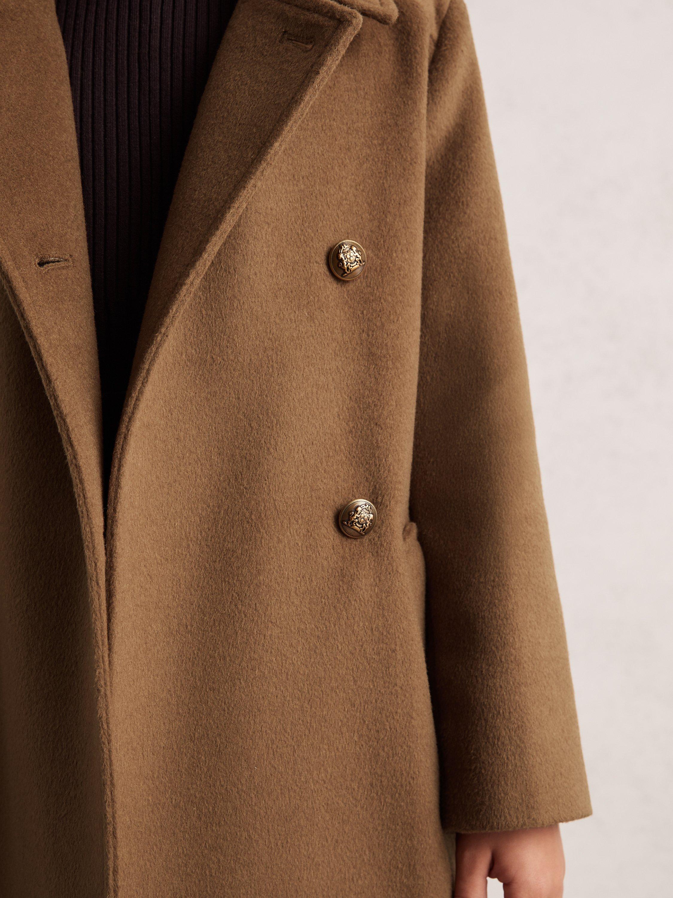 Reiss Kids' Mabel Wool Blend Double-Breasted Coat, Camel