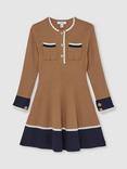 Reiss Kids' Willa Scallop Trim Rib Knit Dress, Camel