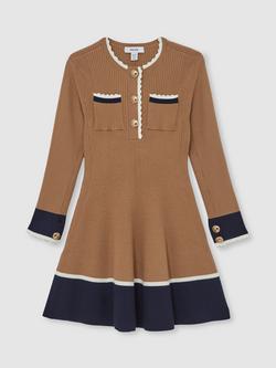 Reiss Kids' Willa Scallop Trim Rib Knit Dress, Camel - view 2, Camel