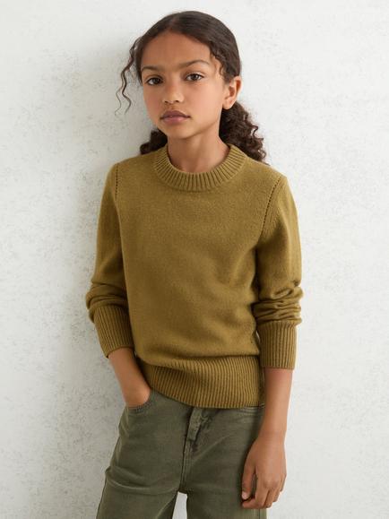 Reiss Kids' Anya Cashmere Blend Open Stitch Jumper, Khaki Green