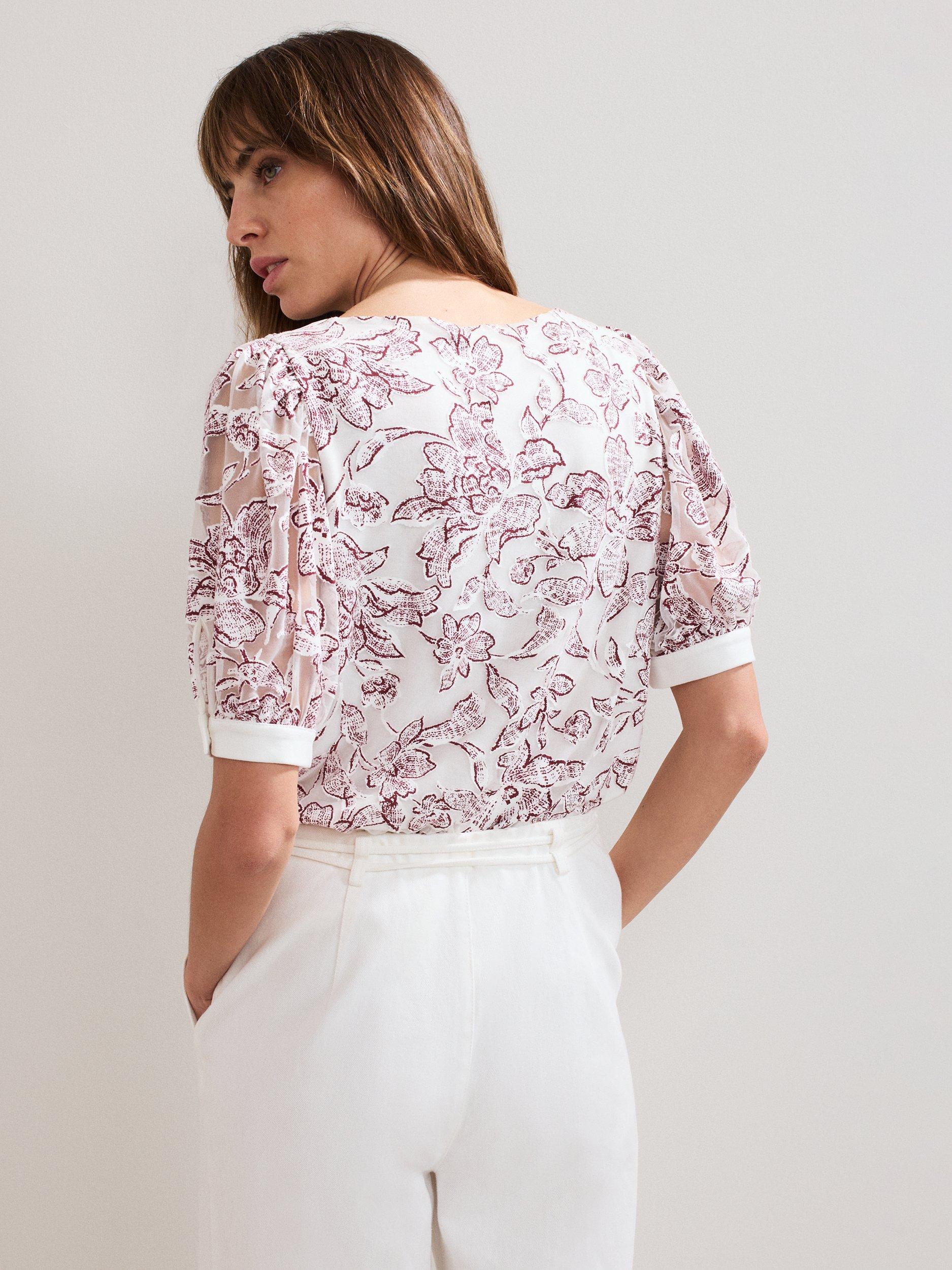 Product image 2 of 6, which shows Phase Eight Kelly Burnout Floral Top, Ivory, 8