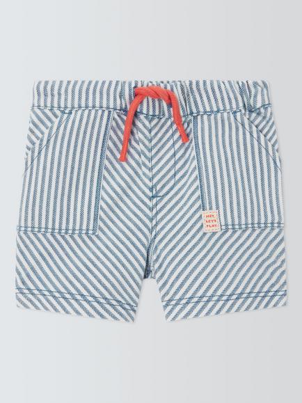 John Lewis Baby Ticking Stripe Shorts, Blue, Blue