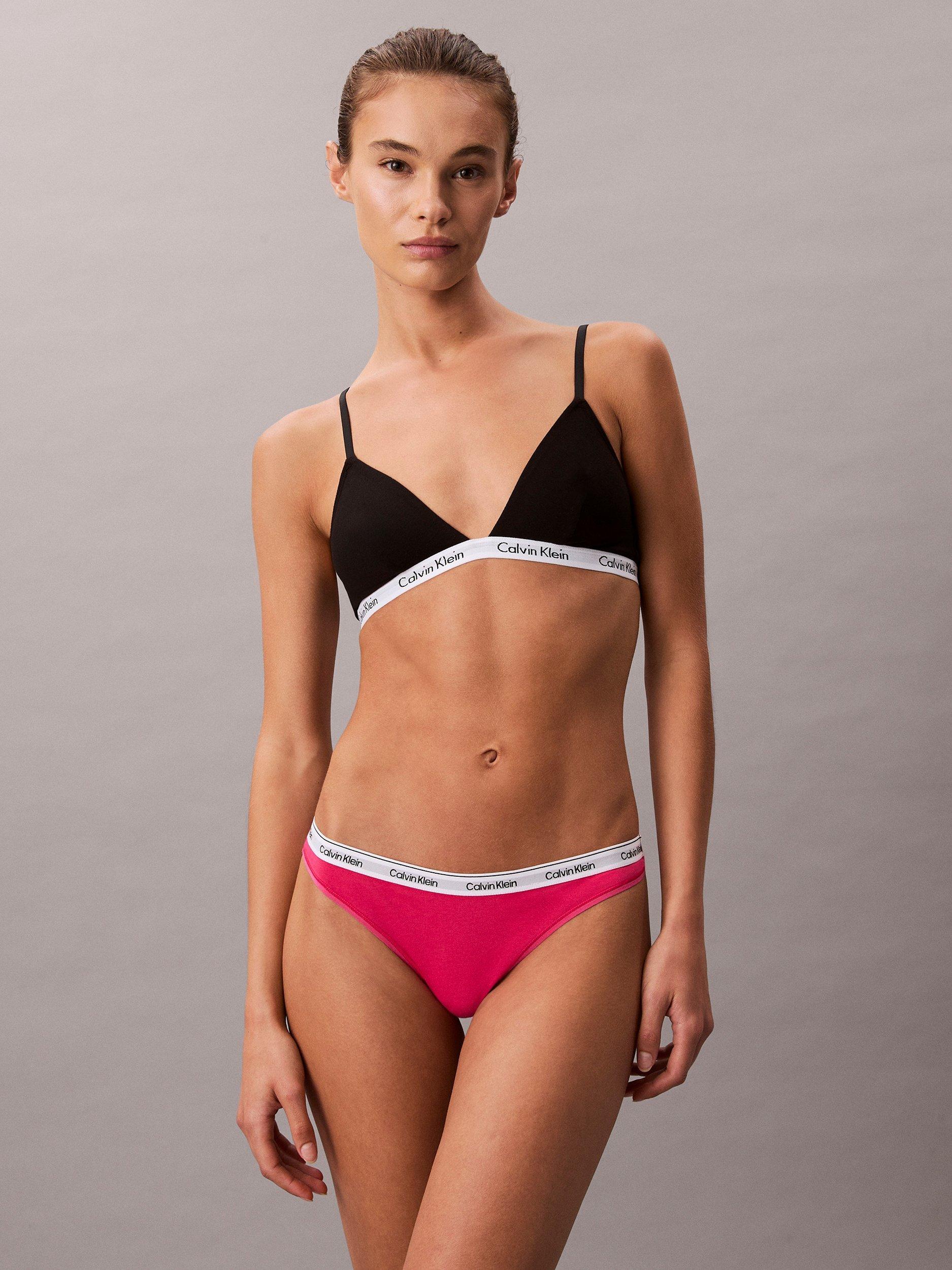 Product image 1 of 6, which shows Calvin Klein Logo Band Thong, Vibrant Pink, XS
