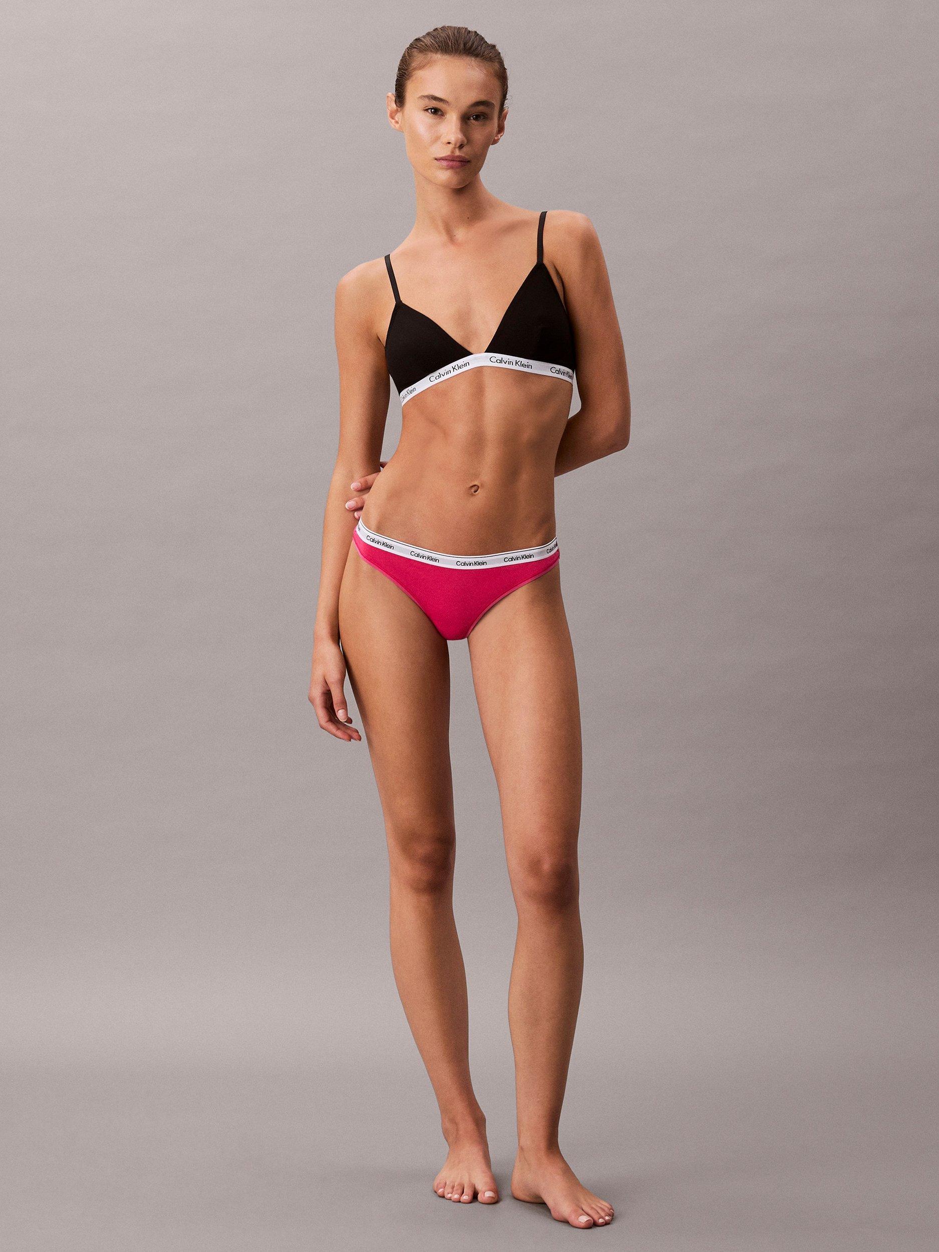 Product image 2 of 6, which shows Calvin Klein Logo Band Thong, Vibrant Pink, XS