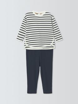 John Lewis Baby Stripe Long Sleeve Top & Leggings Set, Blue, Blue