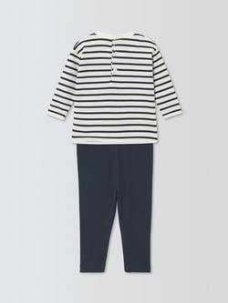 John Lewis Baby Stripe Long Sleeve Top & Leggings Set, Blue - view 2, Blue