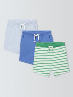 John Lewis Baby Stripe & Plain Mix Shorts, Pack of 3, Multi, Multi
