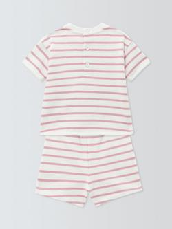 John Lewis Baby Stripe Loopback Cotton T-Shirt & Shorts Set, Pink - view 2, Pink