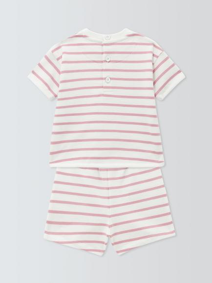John Lewis Baby Stripe Loopback Cotton T-Shirt & Shorts Set, Pink - view 2, Pink