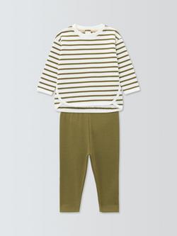 John Lewis Baby Stripe Long Sleeve Top & Leggings Set, Green, Green