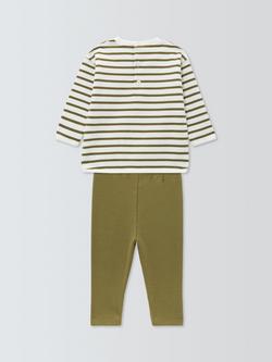 John Lewis Baby Stripe Long Sleeve Top & Leggings Set, Green - view 2, Green