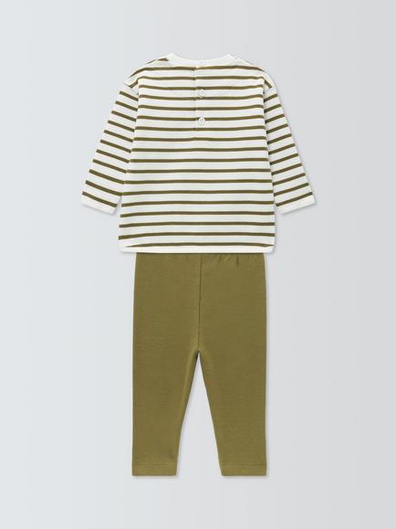 John Lewis Baby Stripe Long Sleeve Top & Leggings Set, Green - view 2, Green