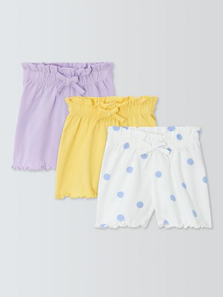 John Lewis Baby Polka Dot Mix Shorts, Pack of 3, Multi, Multi