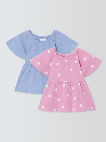 John Lewis Baby Crinkle Top, Pack of 2, Multi, Multi