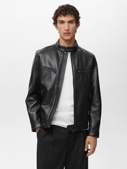 Mango Brake Zip Front Biker Jacket, Black, Black