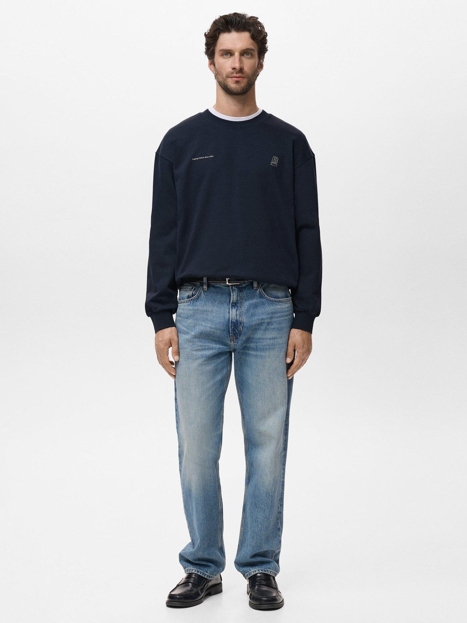 Product image 2 of 8, which shows Mango Brooklyn Crew Neck Cotton Sweatshirt, Navy, XXL