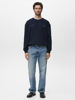 Mango Brooklyn Crew Neck Cotton Sweatshirt, Navy - view 2, Navy