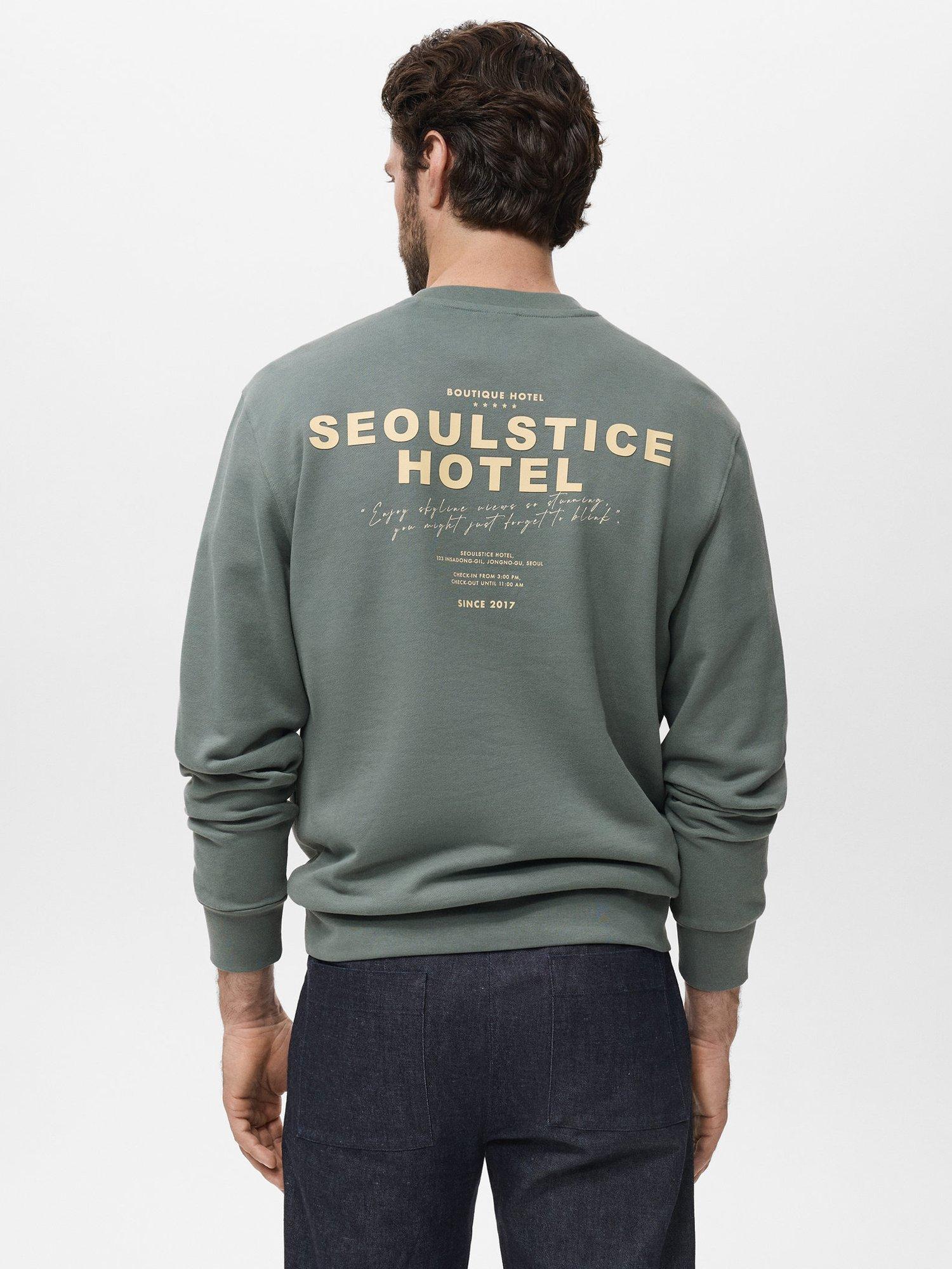 Mango Seoul Crew Neck Cotton Sweatshirt, Green