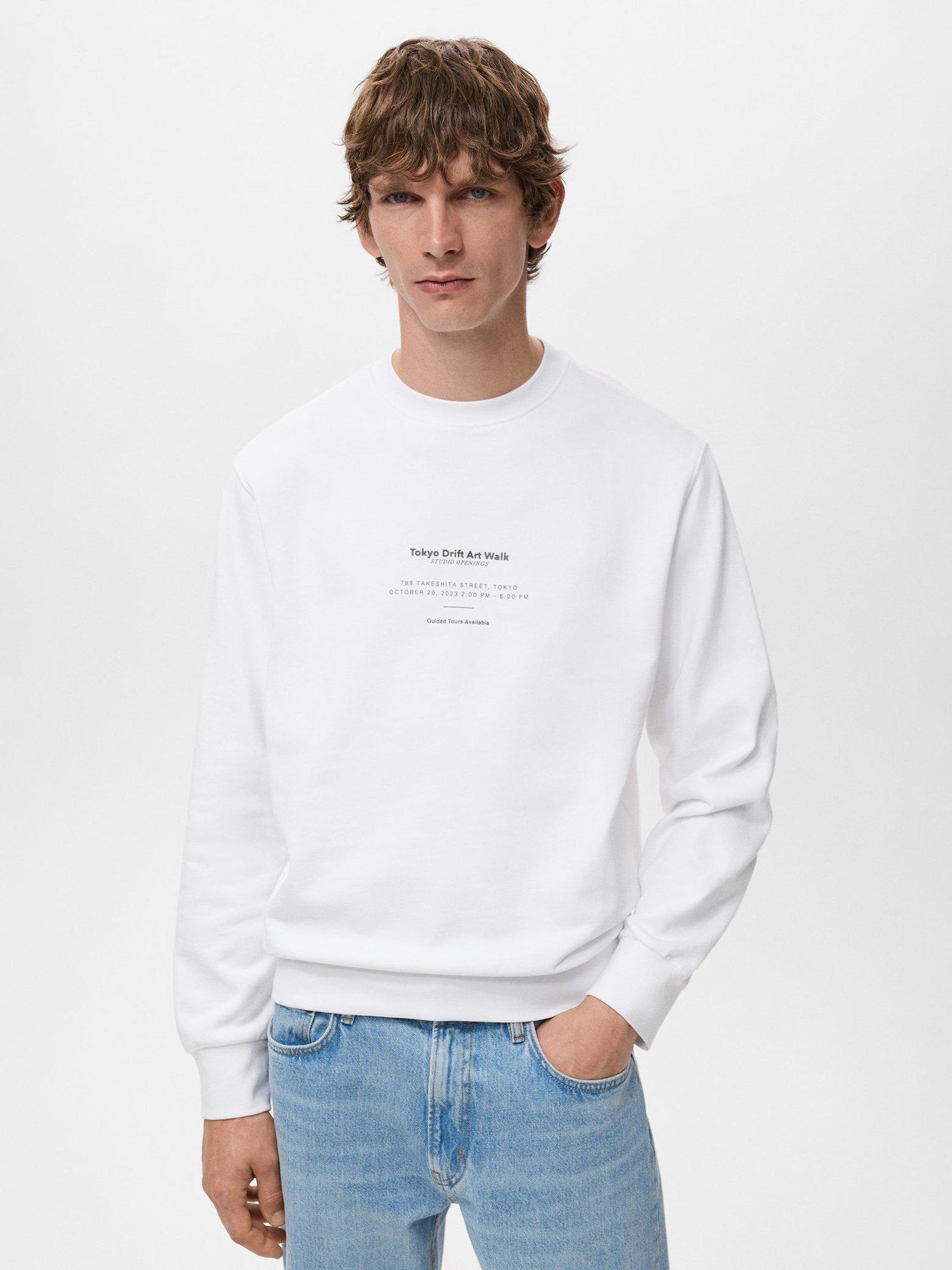 Product image 1 of 8, which shows Mango Tokyo Crew Neck Cotton Sweatshirt, White, L