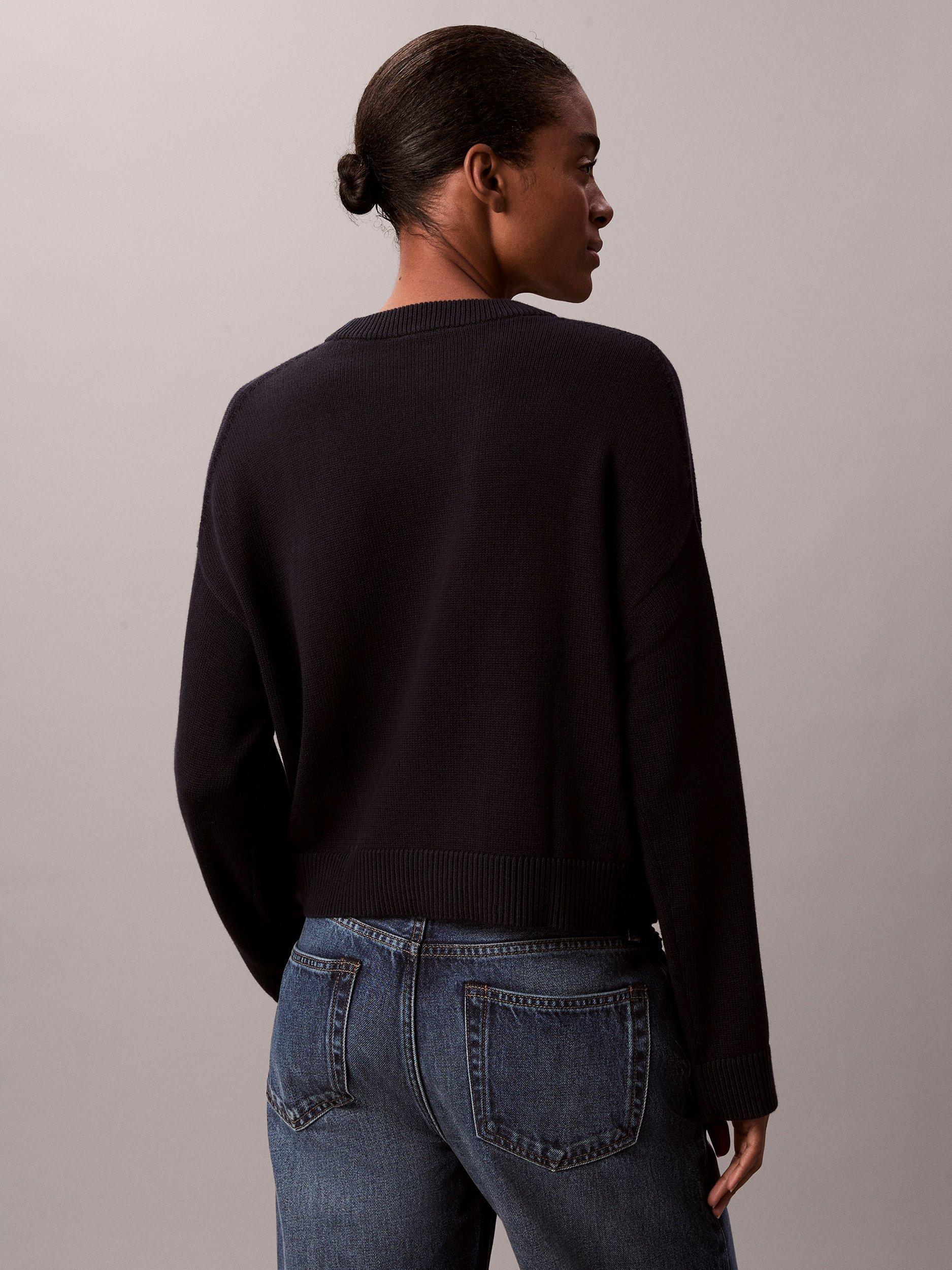 Product image 2 of 3, which shows Calvin Klein Essential Cropped Long Sleeve Top, Dark Sapphire, XXS