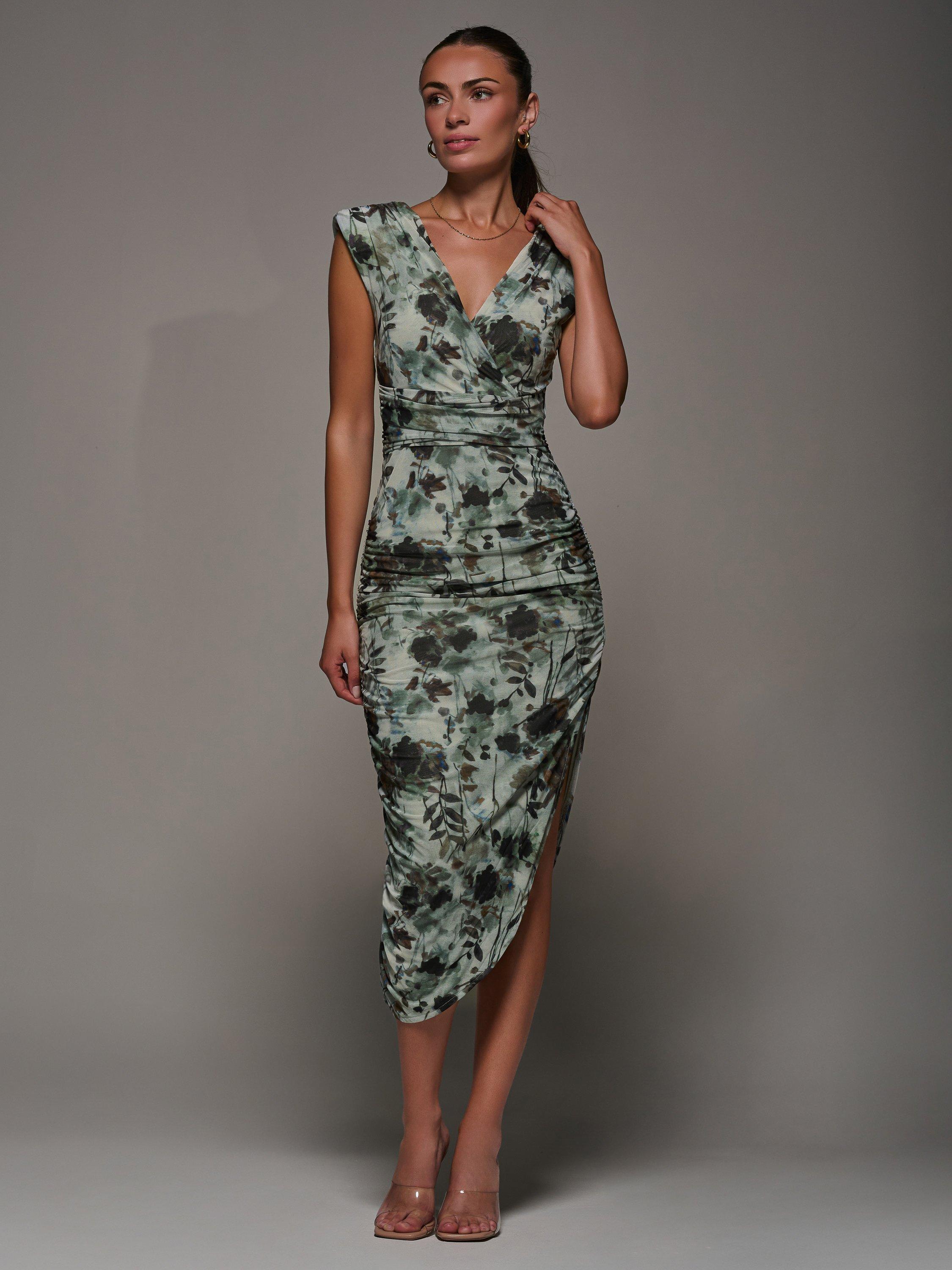 Product image 1 of 7, which shows Jolie Moi Asymmetric Bodycon Dress , Grey Abstract, 8