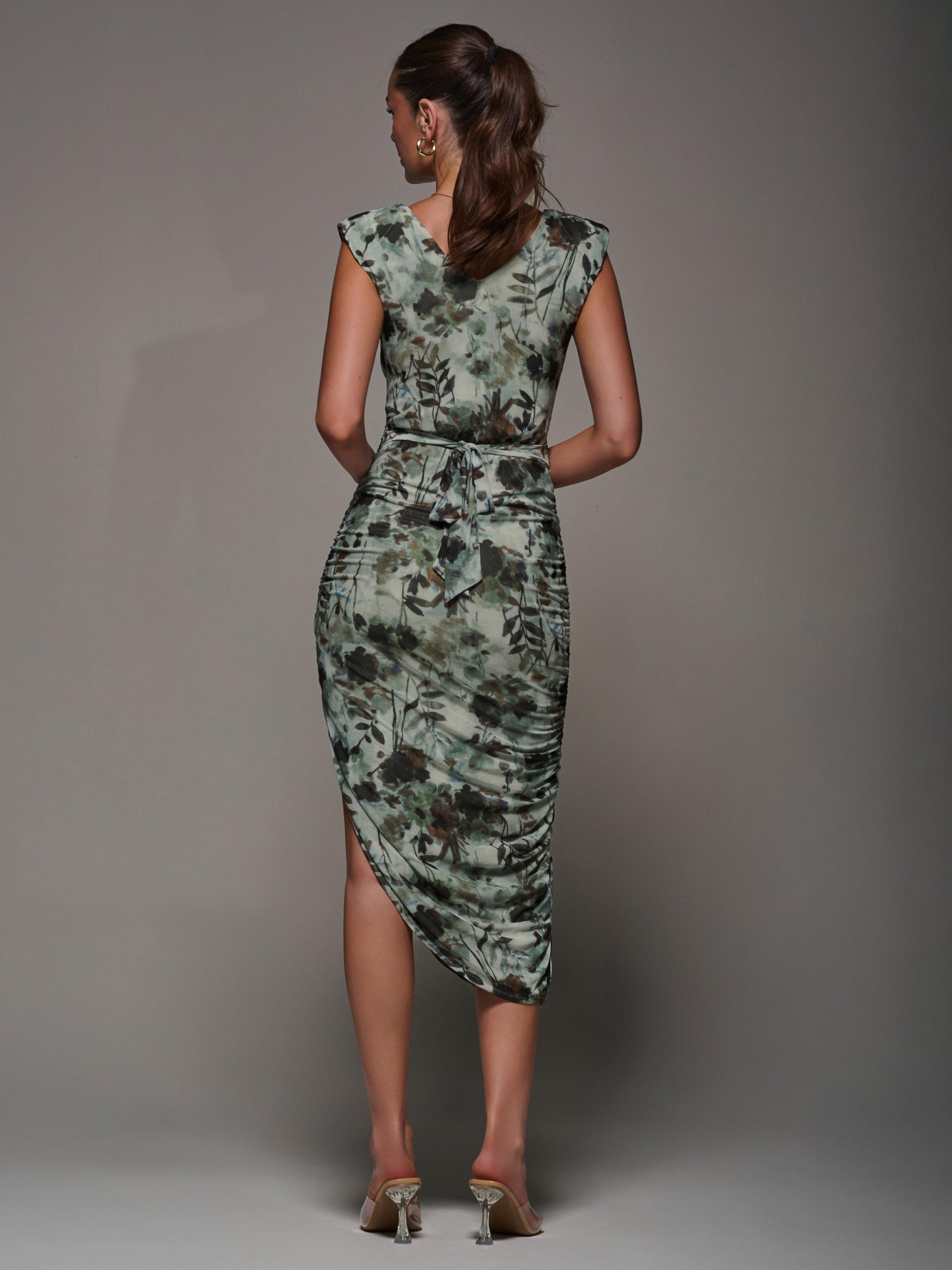 Product image 2 of 7, which shows Jolie Moi Asymmetric Bodycon Dress , Grey Abstract, 8