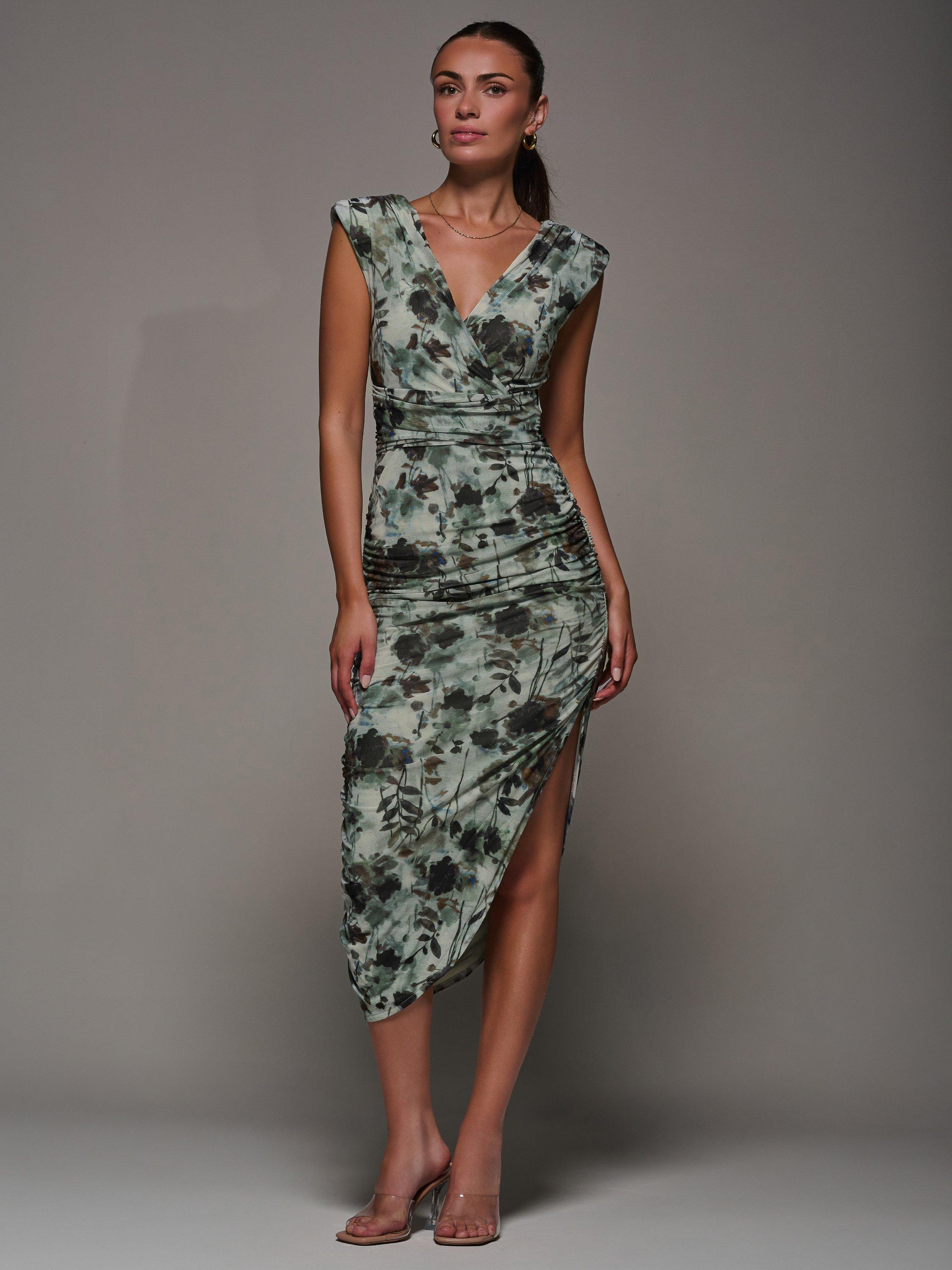 Product image 3 of 7, which shows Jolie Moi Asymmetric Bodycon Dress , Grey Abstract, 8