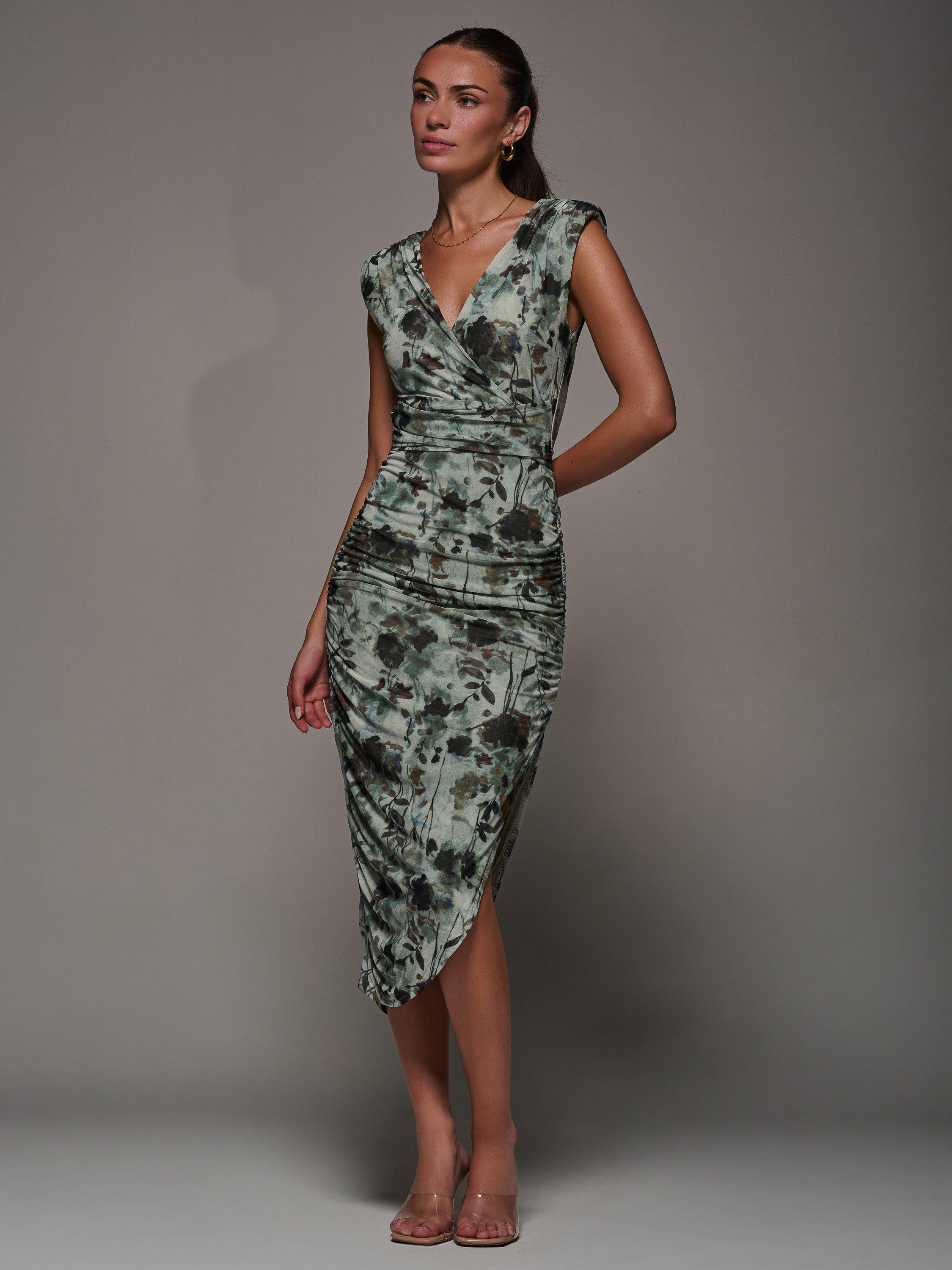 Product image 5 of 7, which shows Jolie Moi Asymmetric Bodycon Dress , Grey Abstract, 8