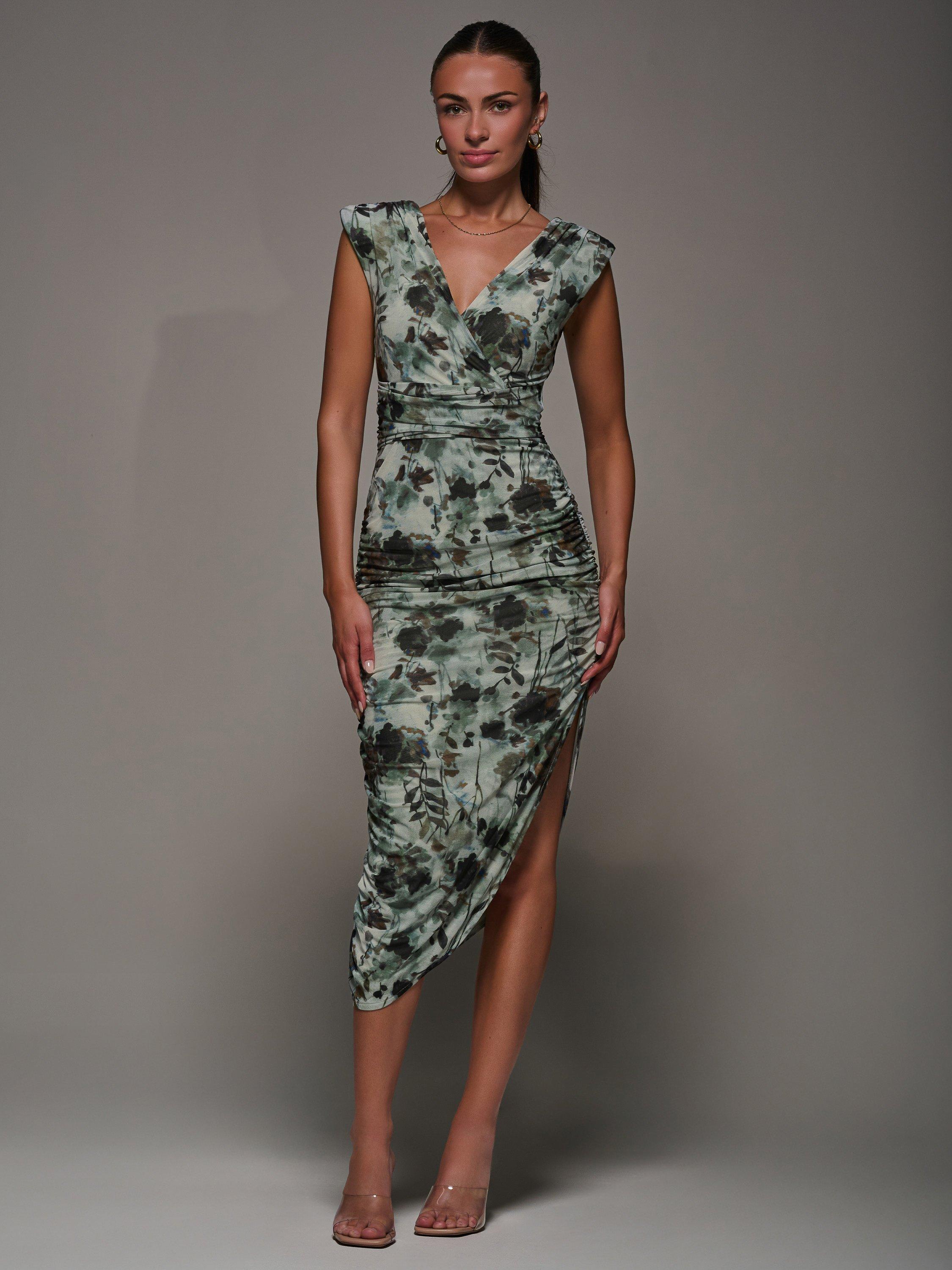 Product image 7 of 7, which shows Jolie Moi Asymmetric Bodycon Dress , Grey Abstract, 8