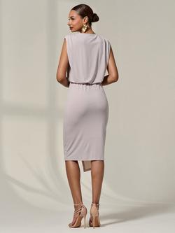 Jolie Moi Jersey Draped Midi Dress - view 2, Stone
