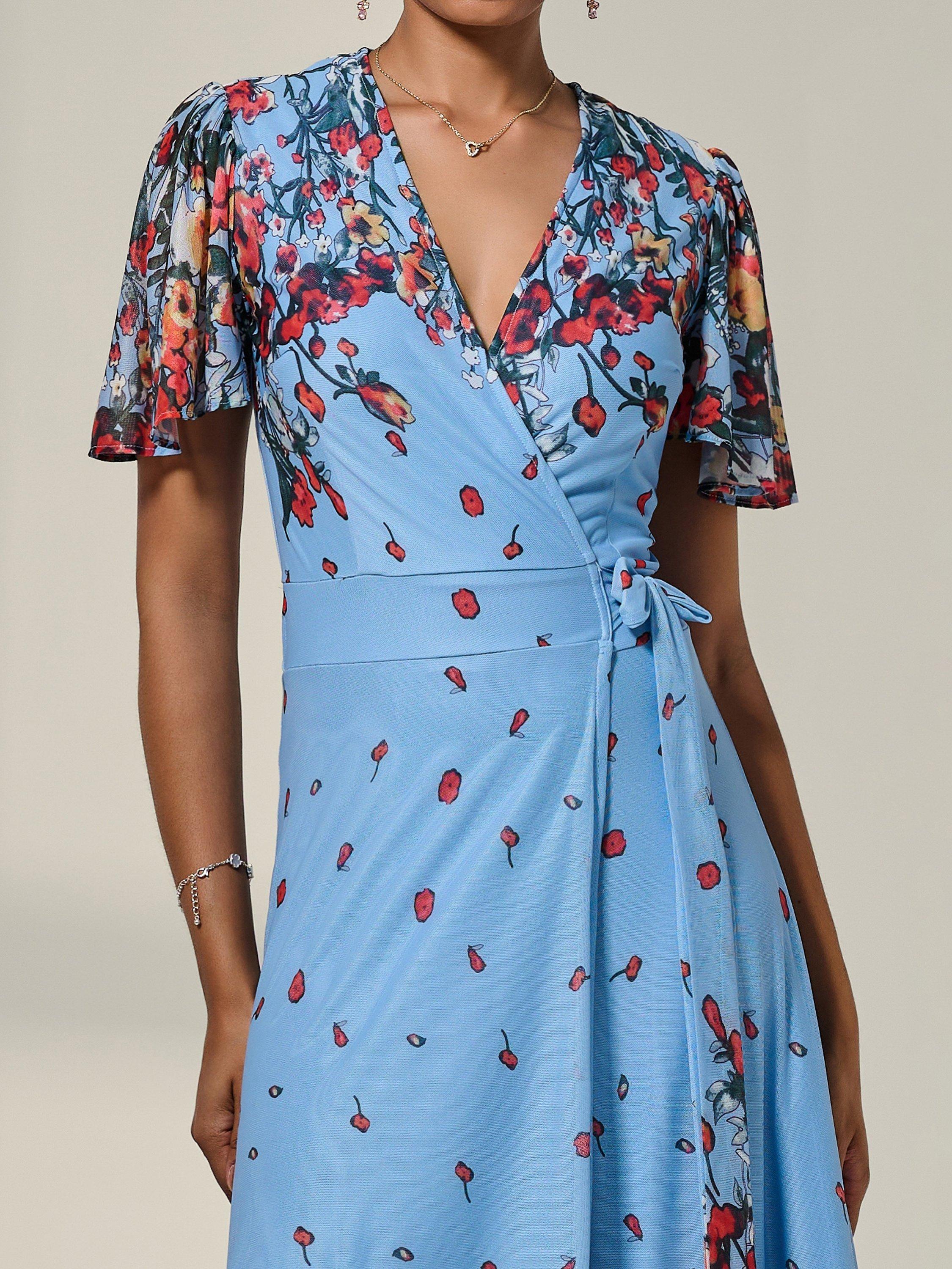 Product image 4 of 7, which shows Jolie Moi Mirror Wrap Maxi Dress , Blue Floral, 8