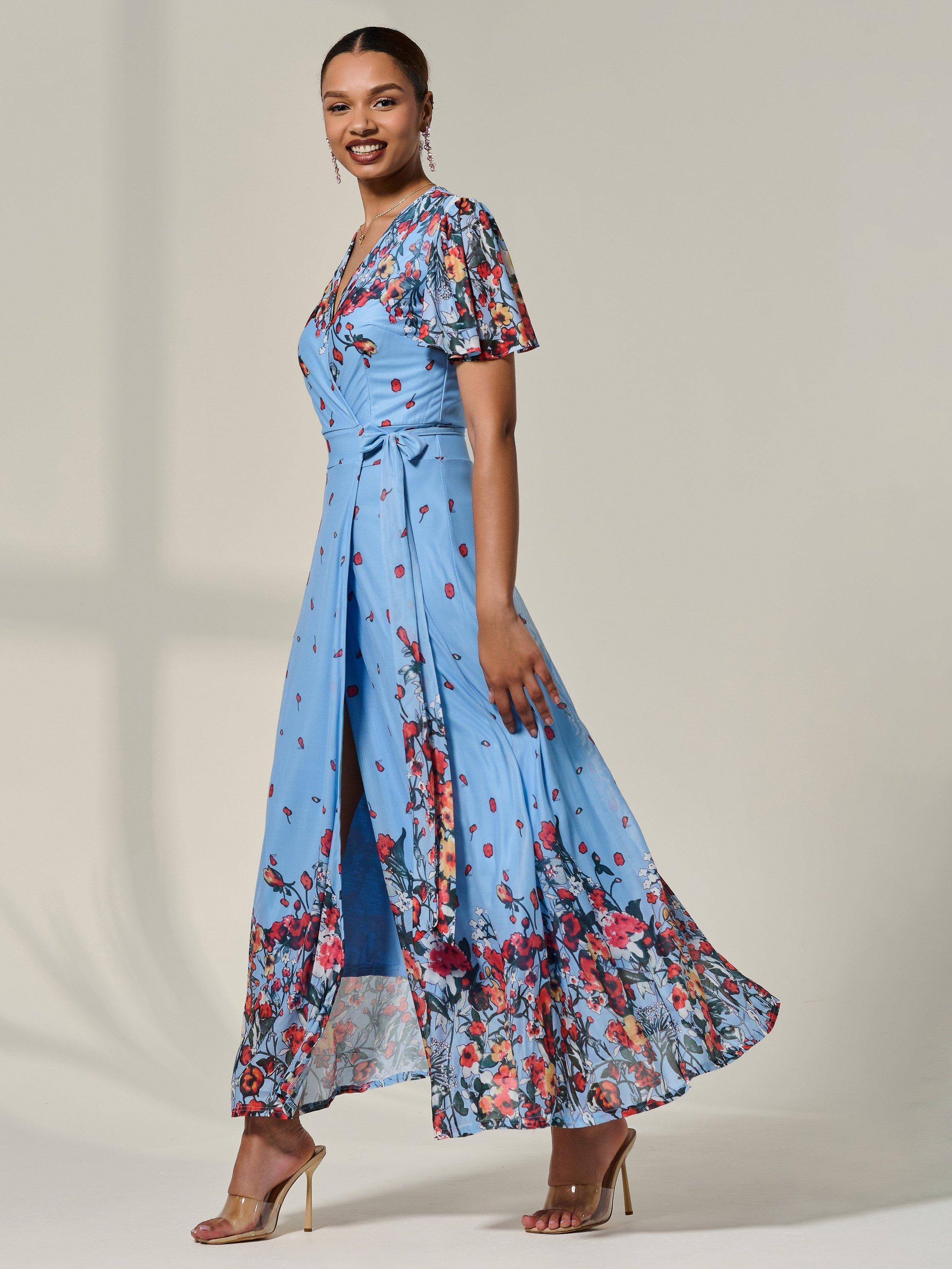 Product image 6 of 7, which shows Jolie Moi Mirror Wrap Maxi Dress , Blue Floral, 8