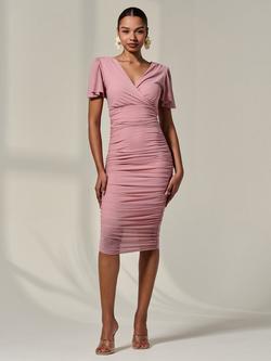 Jolie Moi Mesh Bodycon Midi Dress, Blush