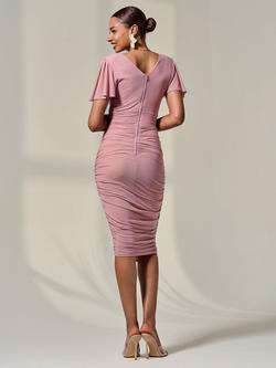 Jolie Moi Mesh Bodycon Midi Dress - view 2, Blush