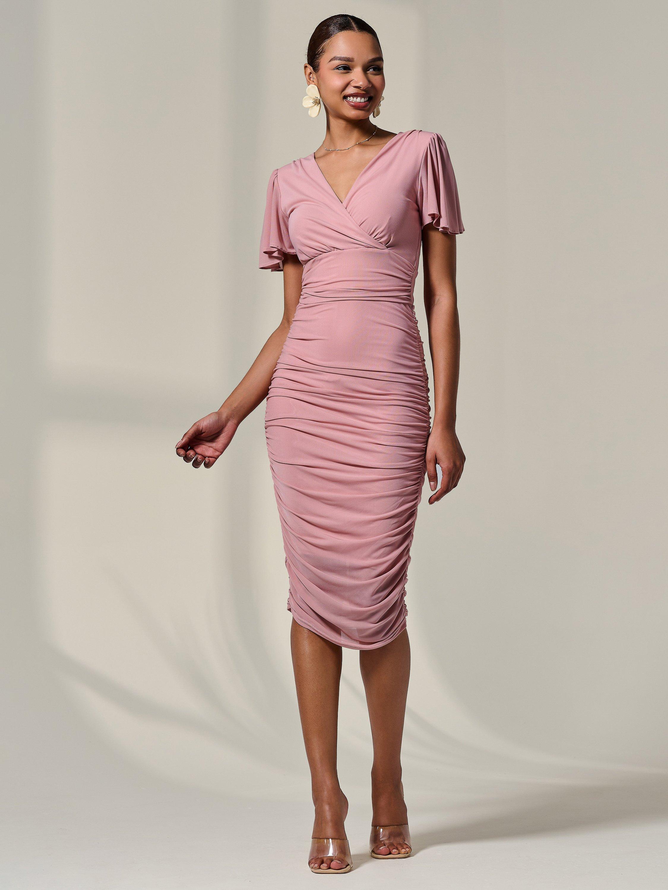 Product image 3 of 7, which shows Jolie Moi Mesh Bodycon Midi Dress, Blush, 8