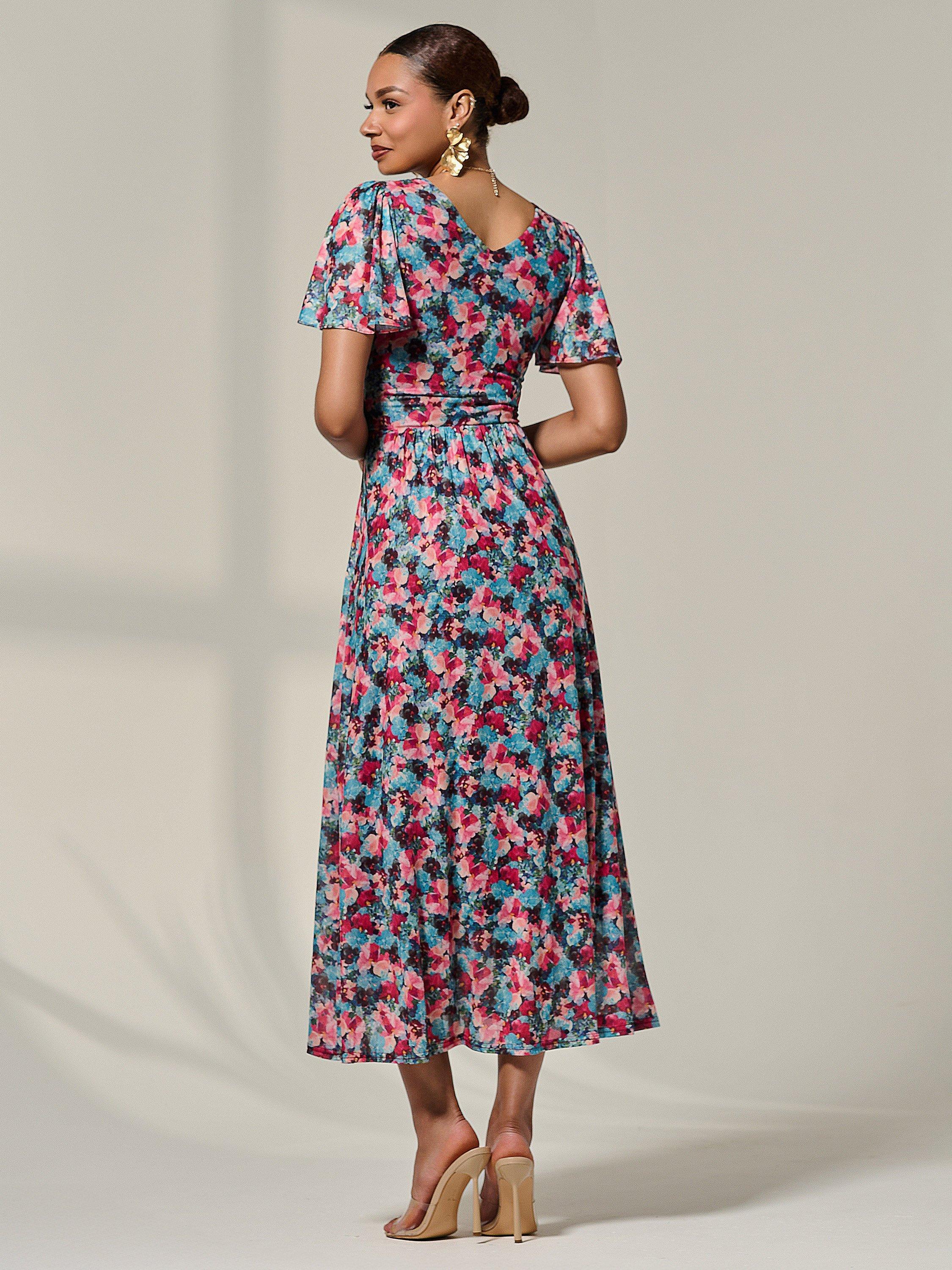 Product image 2 of 11, which shows Jolie Moi Pleated Wrap Front Midi Dress , Teal Multi, 8