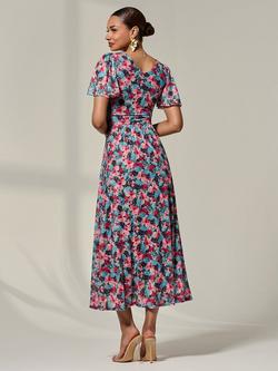 Jolie Moi Pleated Wrap Front Midi Dress - view 2, Teal Multi