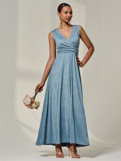 Jolie Moi Bodice V-Neck Wrap Maxi Dress, Steel Blue