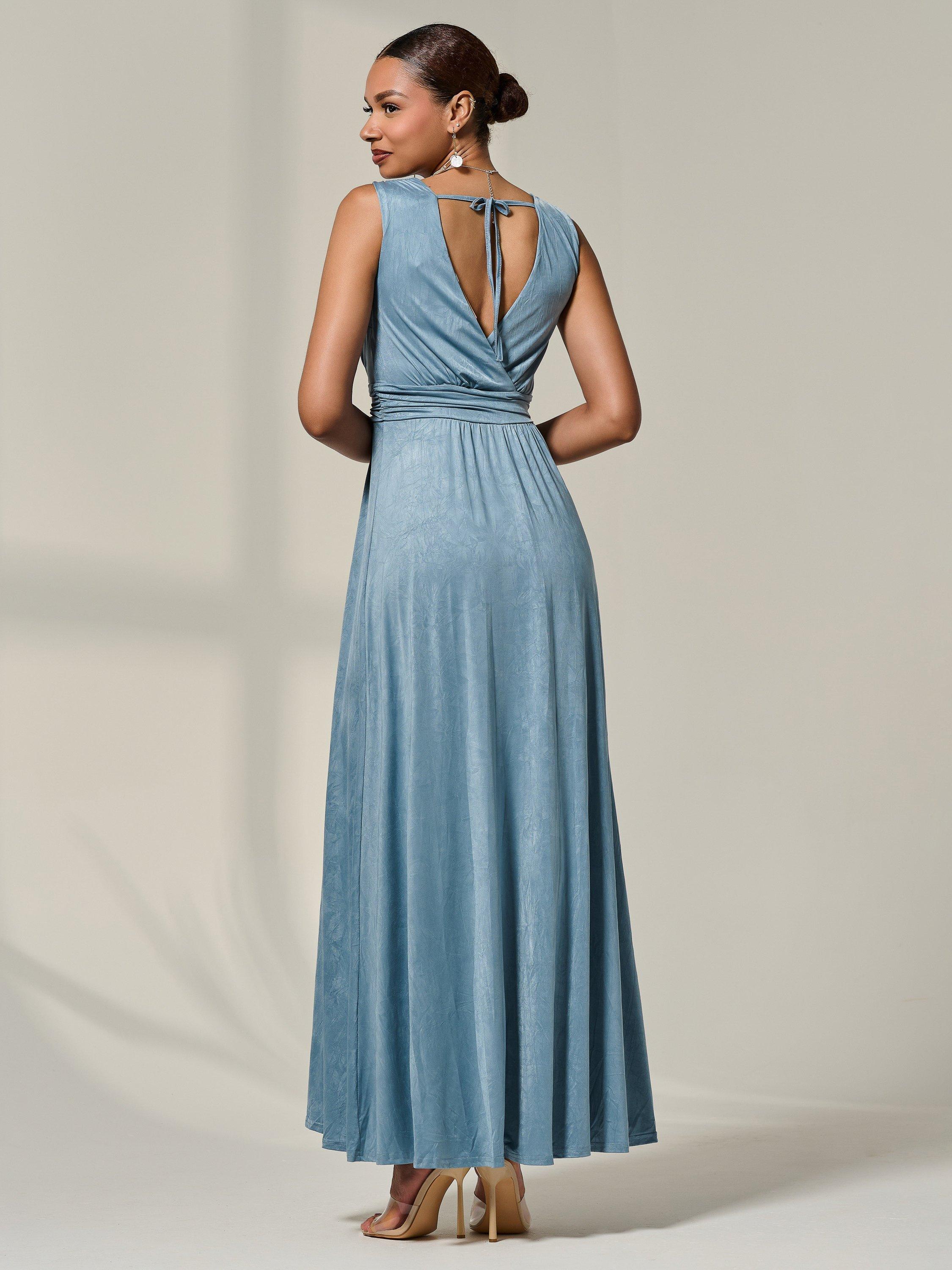 Product image 2 of 7, which shows Jolie Moi Bodice V-Neck Wrap Maxi Dress, Steel Blue, 8