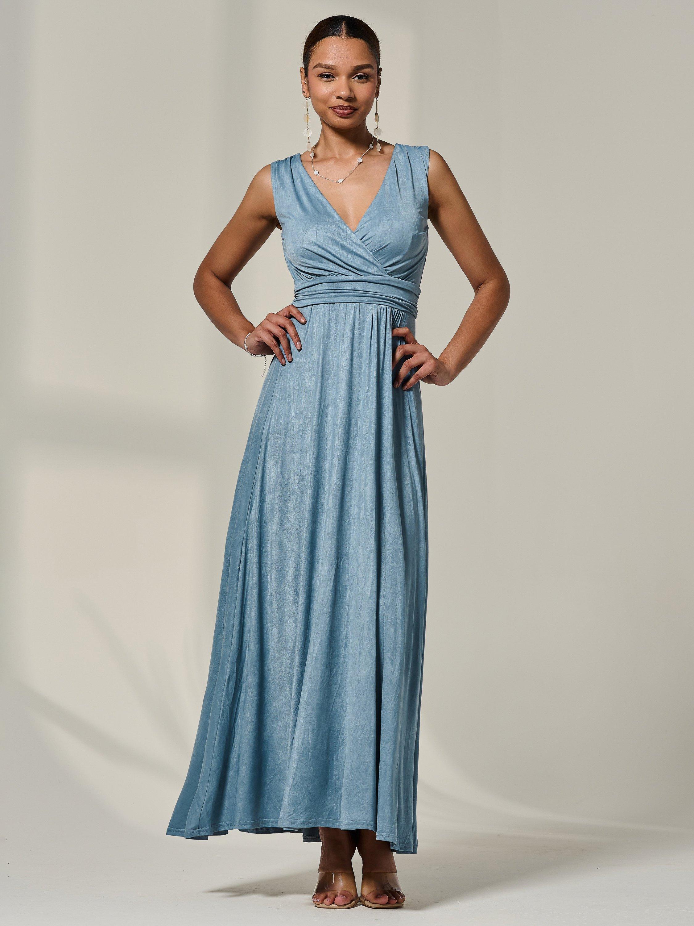 Product image 3 of 7, which shows Jolie Moi Bodice V-Neck Wrap Maxi Dress, Steel Blue, 8